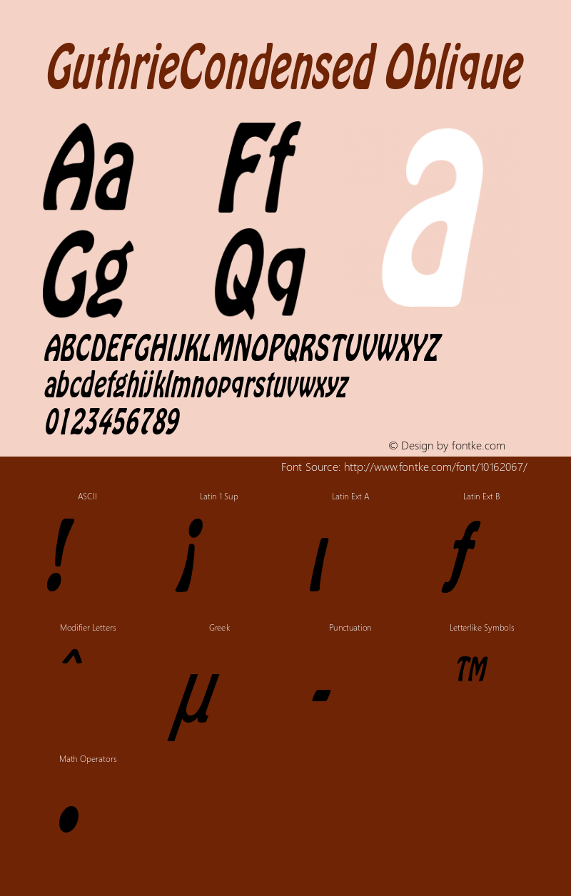 GuthrieCondensed Oblique Rev. 003.000 Font Sample