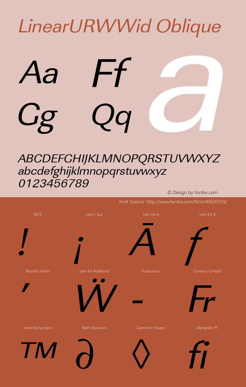 LinearURWWid Oblique Version 1.00 Font Sample