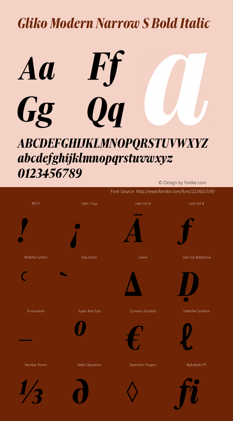 Gliko Modern Narrow S Bold Italic Version 2.001图片样张