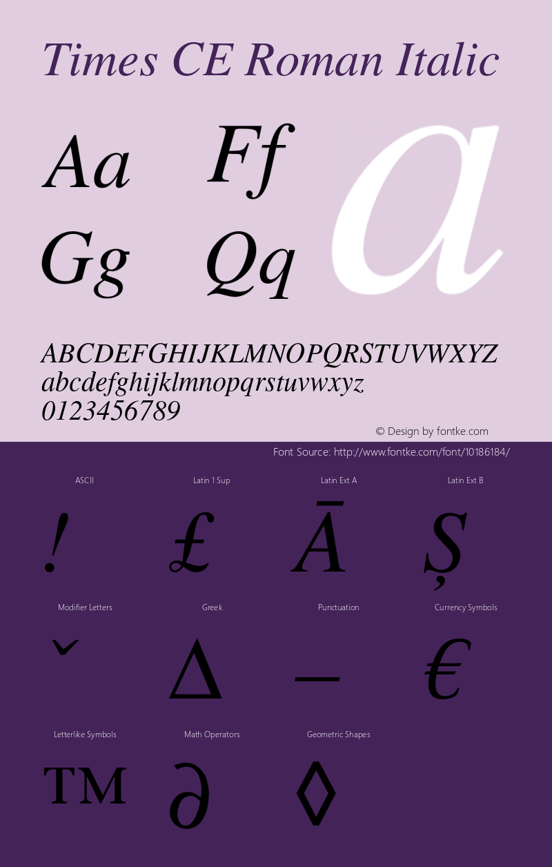 Times CE Roman Italic OTF 1.0;PS 002.001;Core 1.0.22 Font Sample