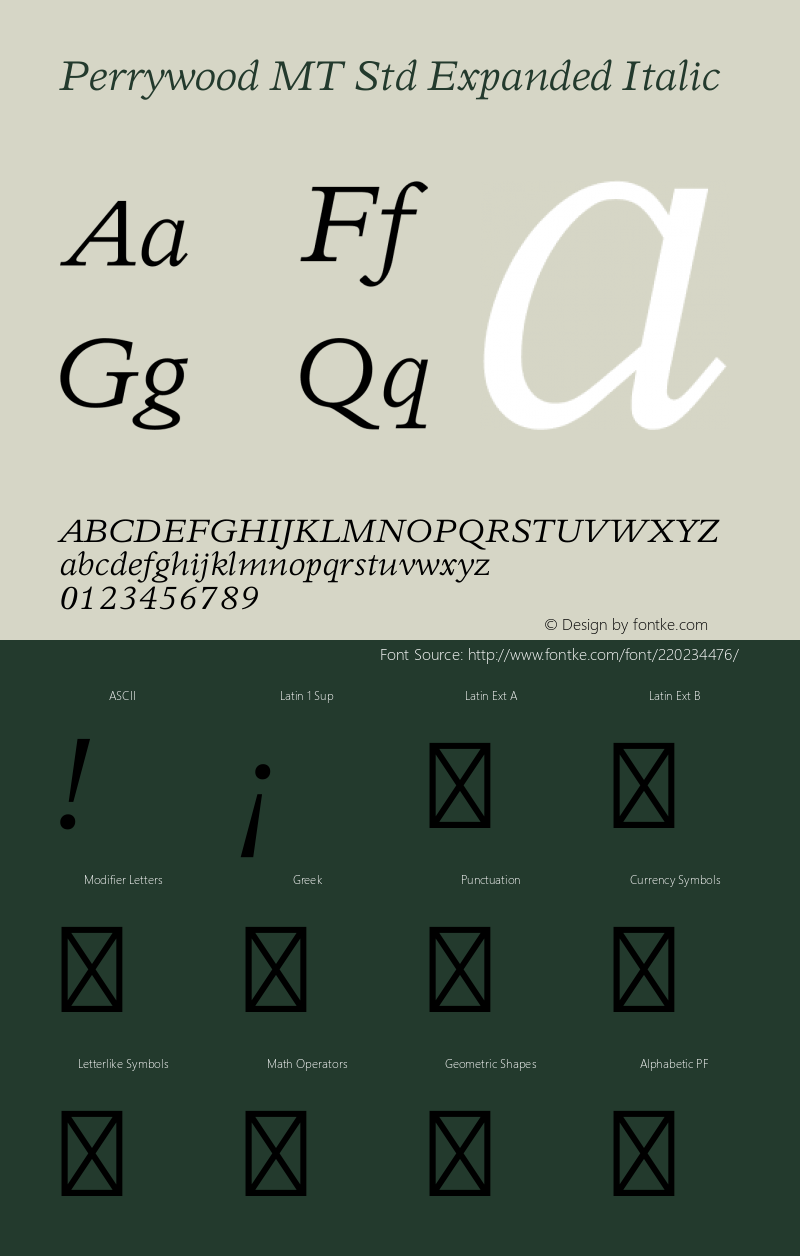 Perrywood MT Std Expanded Italic Version 2.00 Build 1000图片样张