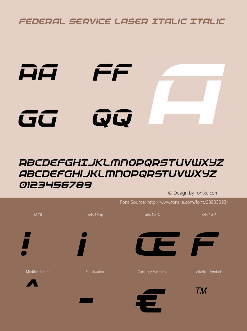 Federal Service Laser Italic Version 2.0; 2019 Font Sample