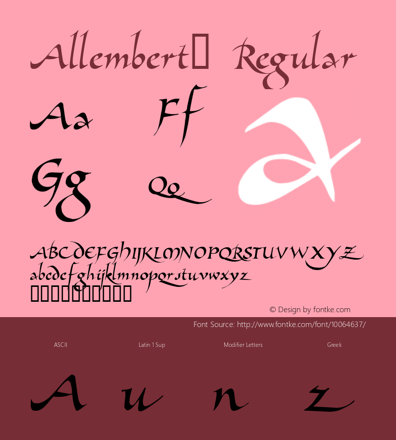 Allembert™ Regular Altsys Fontographer 4.0 10/30/94 Font Sample