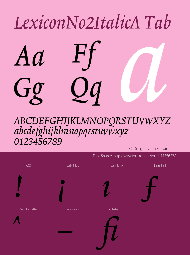 LexiconNo2ItalicA Tab Version 001.000 Font Sample