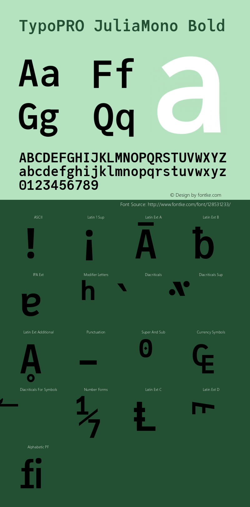 TypoPRO JuliaMono Bold Version 0.018; ttfautohint (v1.8) Font Sample