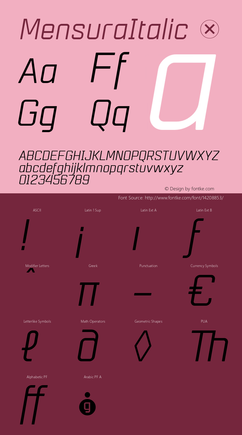 MensuraItalic ☞ Version 001.001 ;com.myfonts.graviton.mensura.italic.wfkit2.3VZC Font Sample