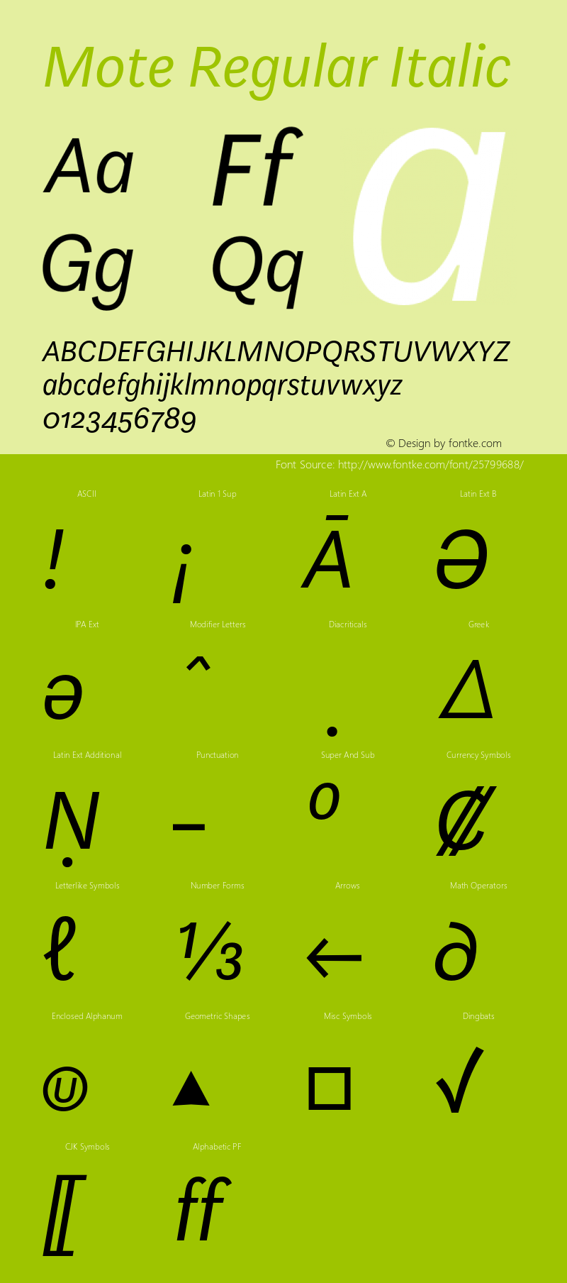 Mote Reg Ita Version 001.000; 2013 Font Sample