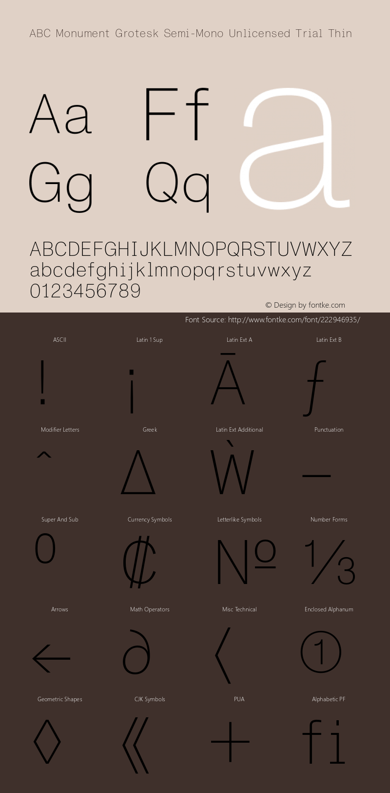 ABC Monument Grotesk Semi-Mono Unlicensed Trial Thin Version 2.001;Unlicensed Trial图片样张