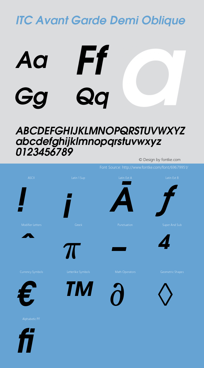 ITC Avant Garde Demi Oblique Version 2.02 Font Sample