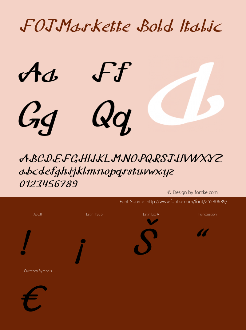 FOTMarkette-BoldItalic Version 1.000 Font Sample