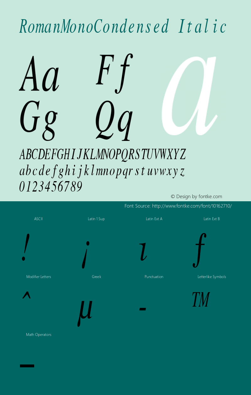 RomanMonoCondensed Italic Rev. 003.000 Font Sample