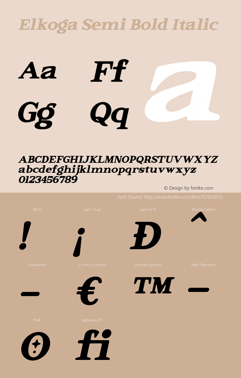 Elkoga-SemiBoldItalic Version 1.000 Font Sample