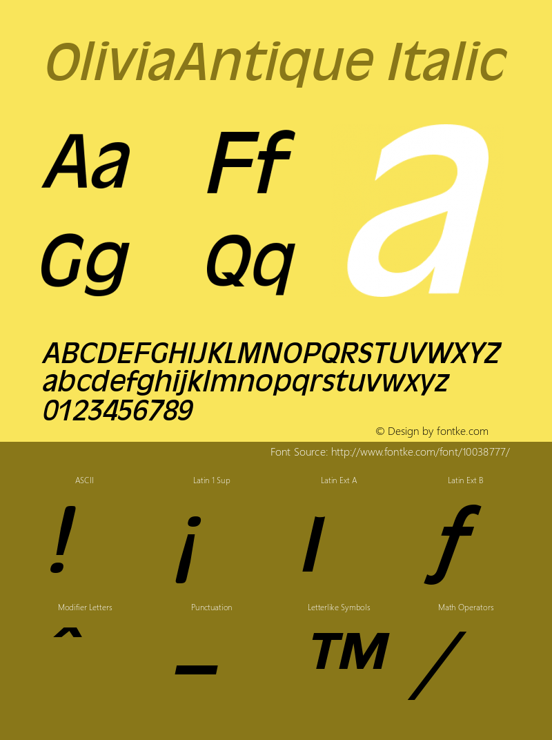 OliviaAntique Italic The IMSI MasterFonts Collection, tm 1995 IMSI Font Sample