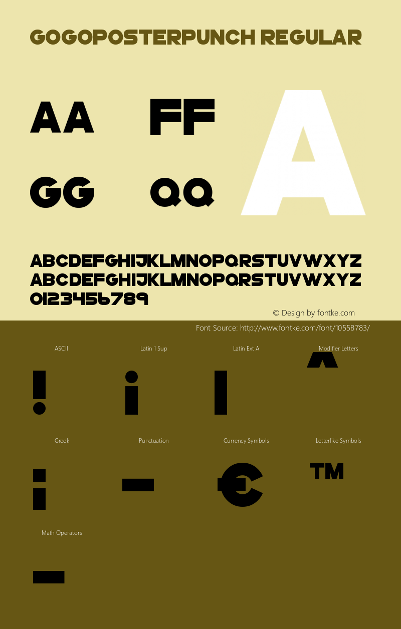 GoGoPosterPunch Regular Version 1.00 June 8, 2014, initial release Font Sample