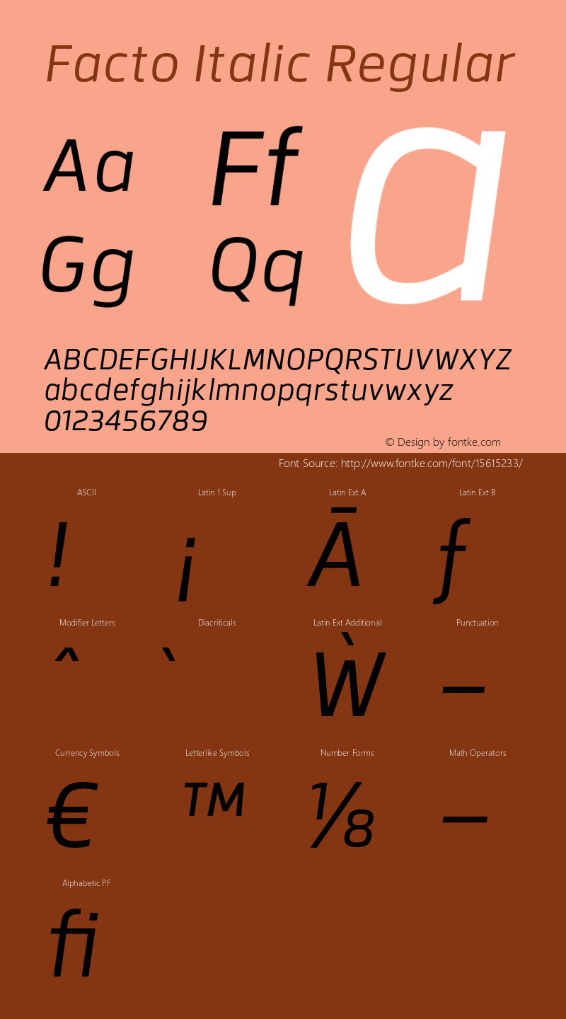 Facto Italic Regular Version 1.000;PS 001.000;hotconv 1.0.70;makeotf.lib2.5.58329 Font Sample