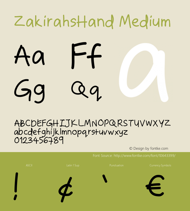ZakirahsHand Medium Version 001.000 Font Sample