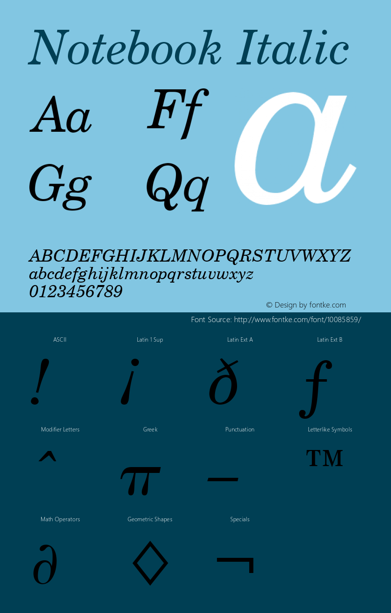 Notebook Italic Font Version 2.6; Converter Version 1.10 Font Sample