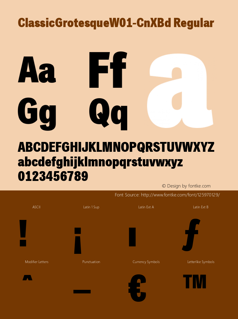 Classic Grotesque W01 Cn XBd Version 1.00 Font Sample