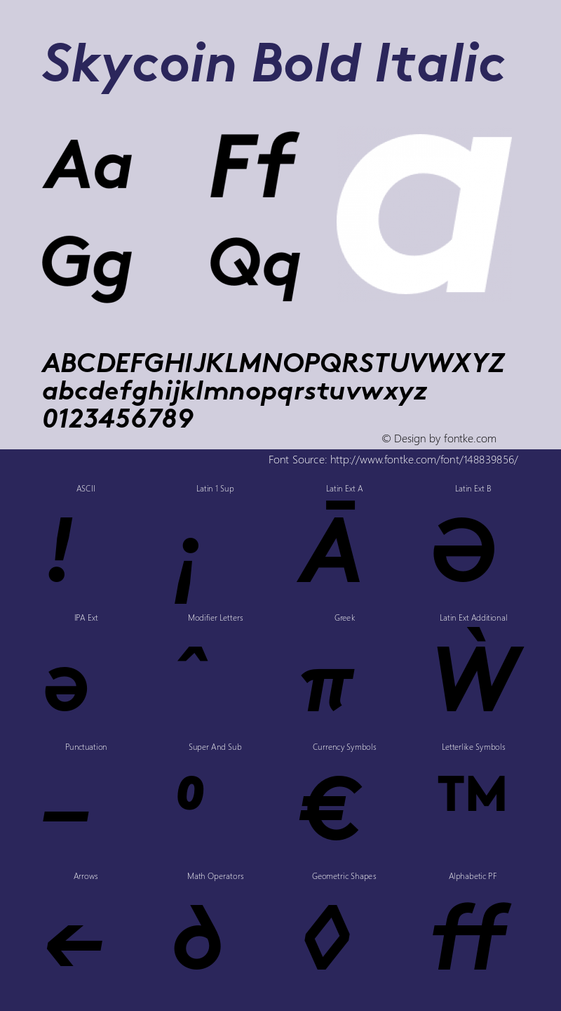 Skycoin-BoldItalic 001.000 Font Sample