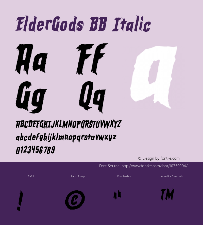 ElderGods BB Italic Version 1.000 Font Sample