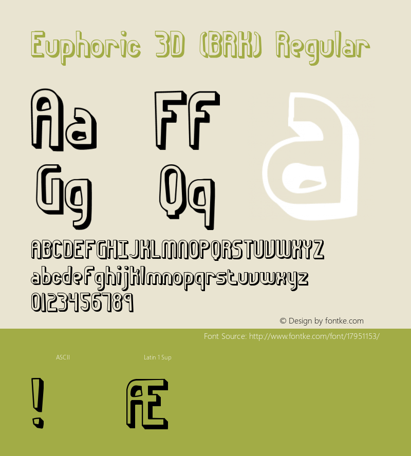 Euphoric 3D (BRK) Regular Version 1.16 Font Sample