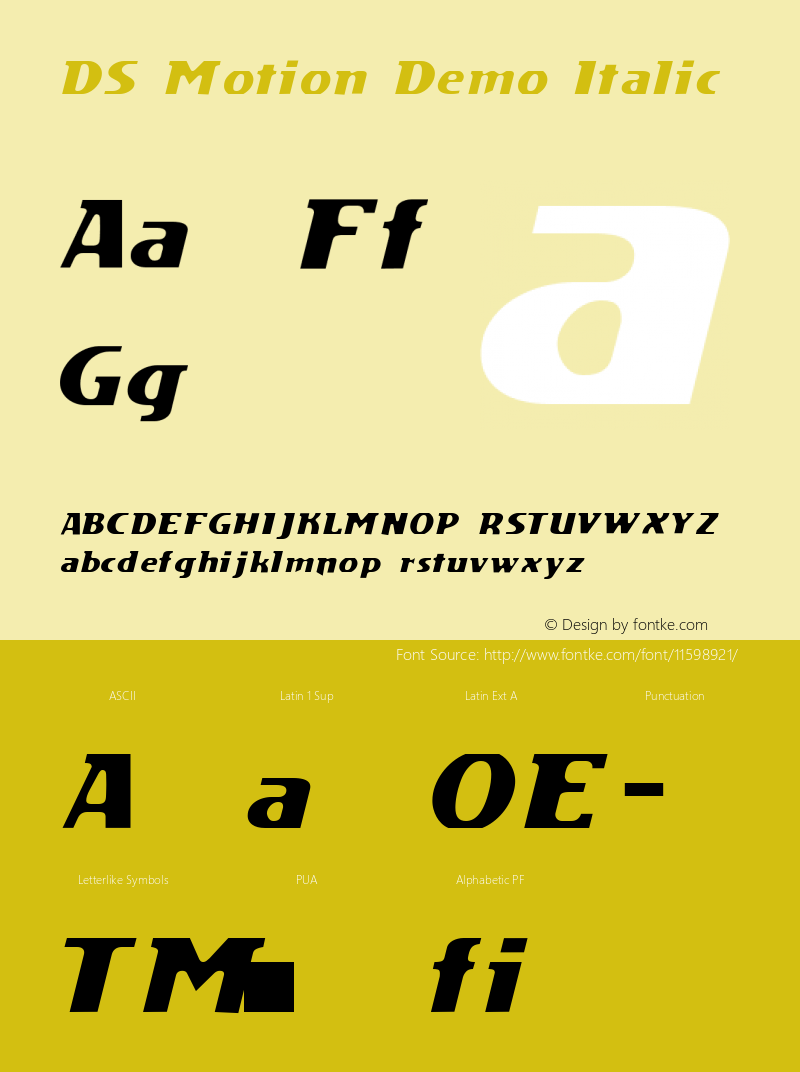 DS Motion Demo Italic Version 1.0; 2000; initial release Font Sample