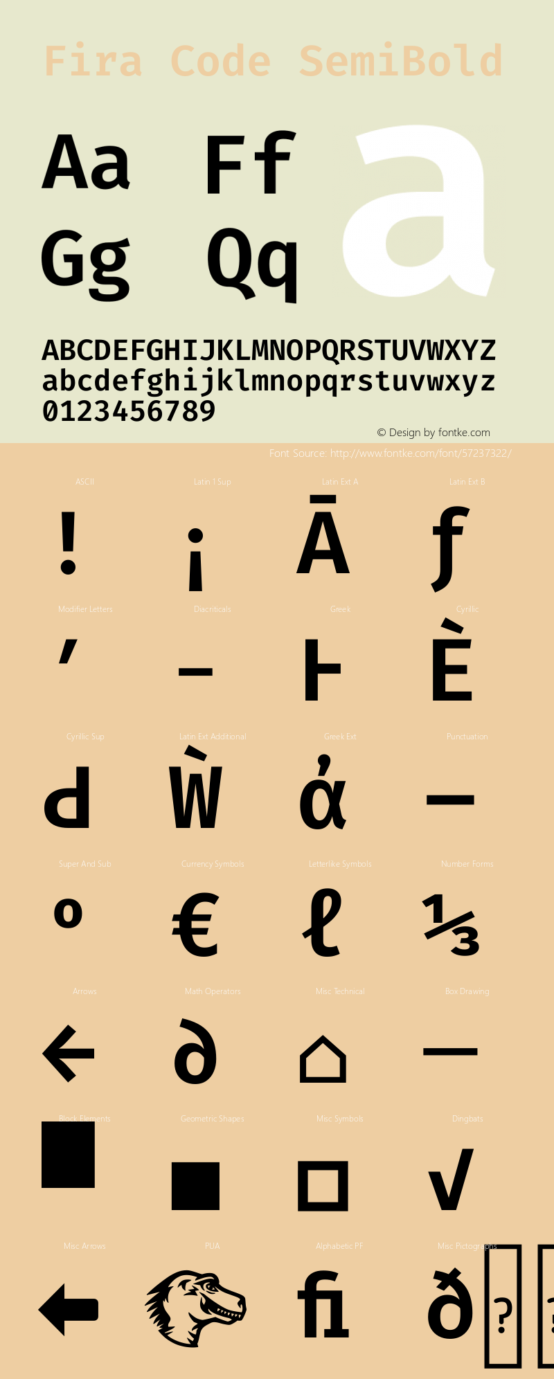 Fira Code SemiBold Version 1.208 Font Sample