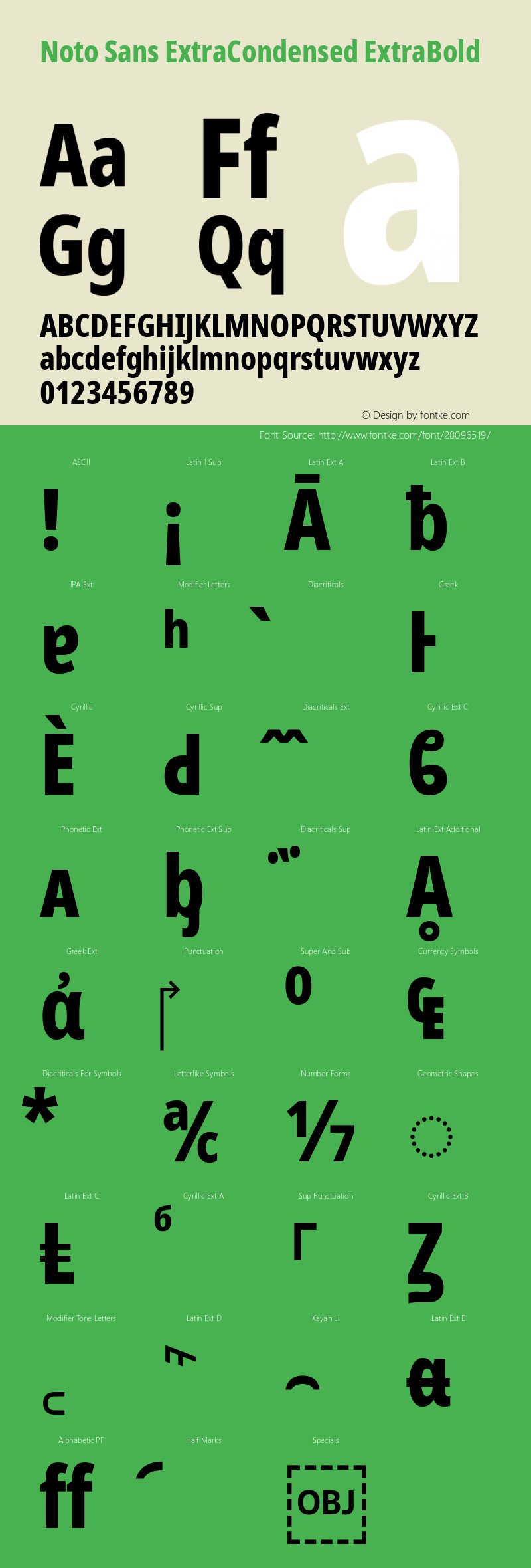 Noto Sans ExtraCondensed ExtraBold Version 2.001; ttfautohint (v1.8.2) Font Sample