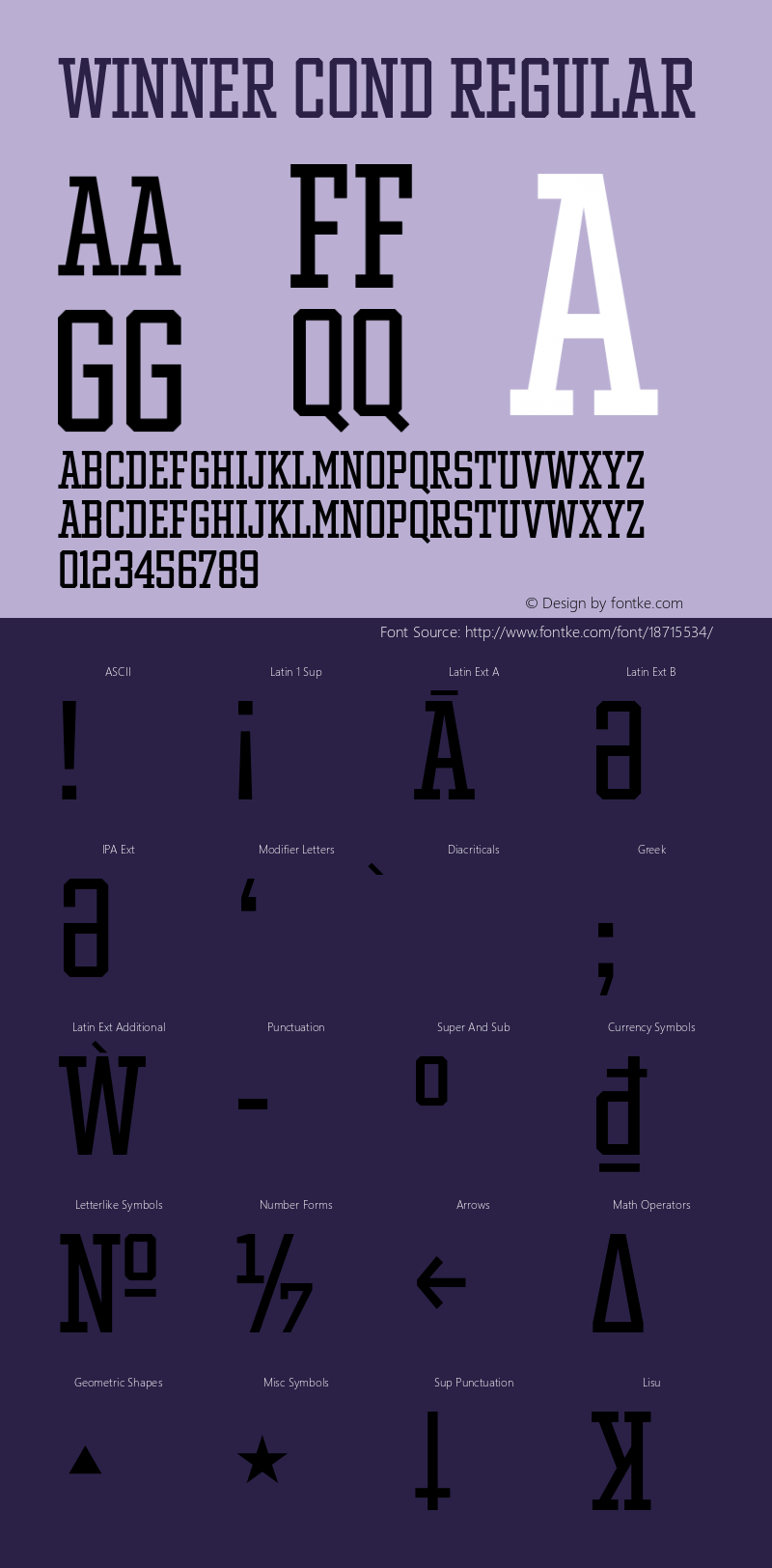 Winner Cond Regular Version 1.104 Font Sample