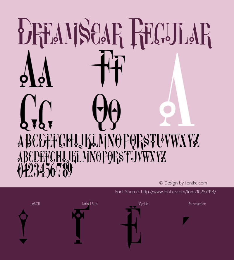 DreamScar Regular Version 1.0; 2001; initial release Font Sample