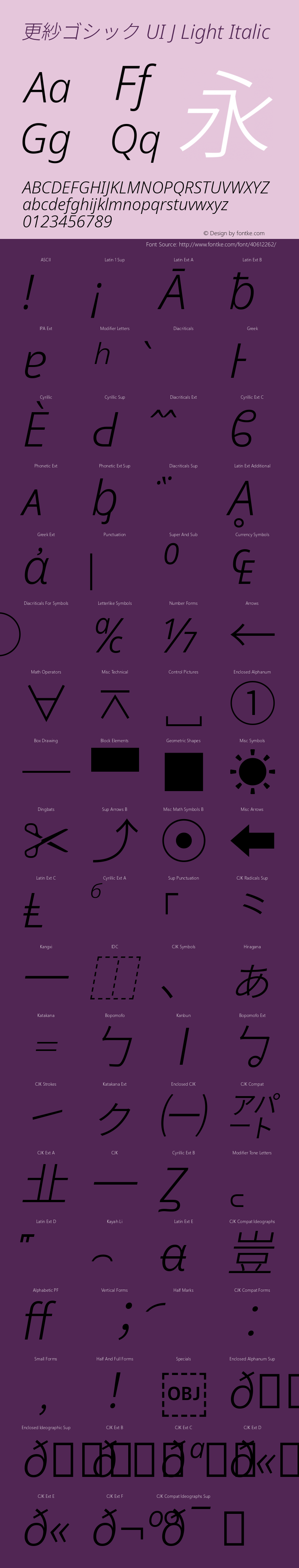 更紗ゴシック UI J Light Italic  Font Sample