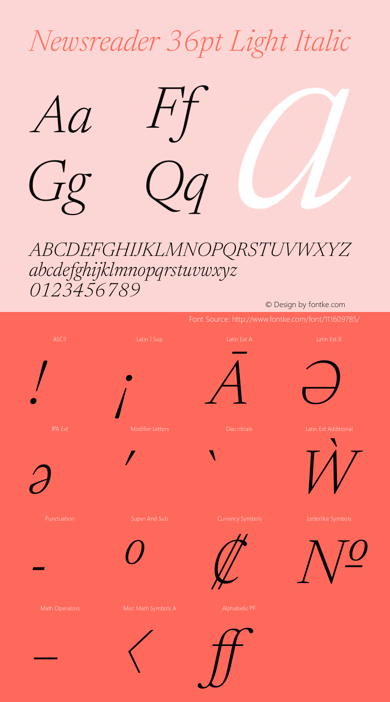 Newsreader 36pt Light Italic Version 1.003 Font Sample