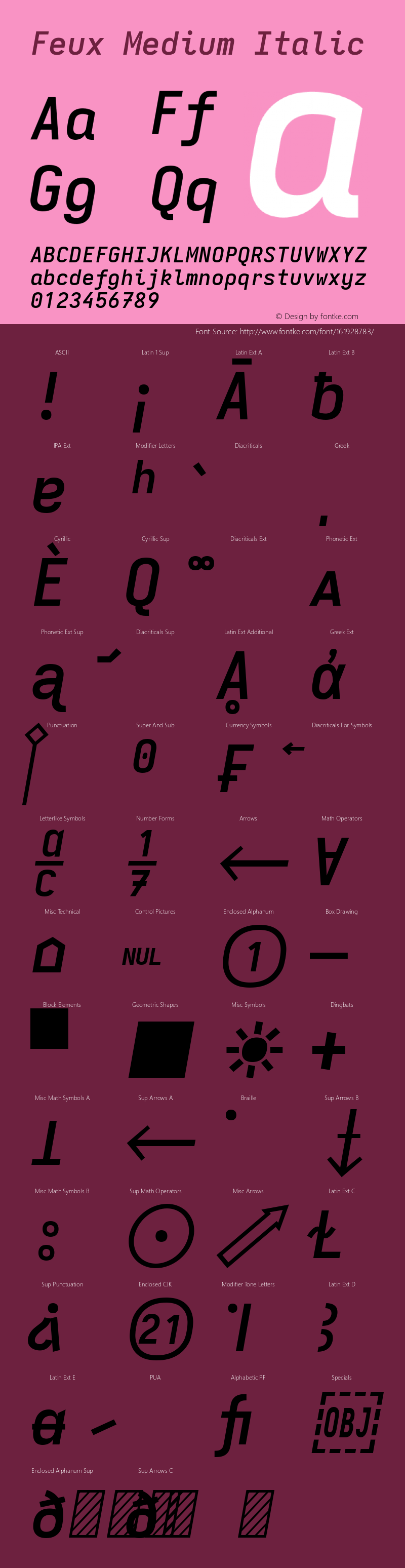 Feux Medium Italic Version 3.7.1; ttfautohint (v1.8.3) Font Sample