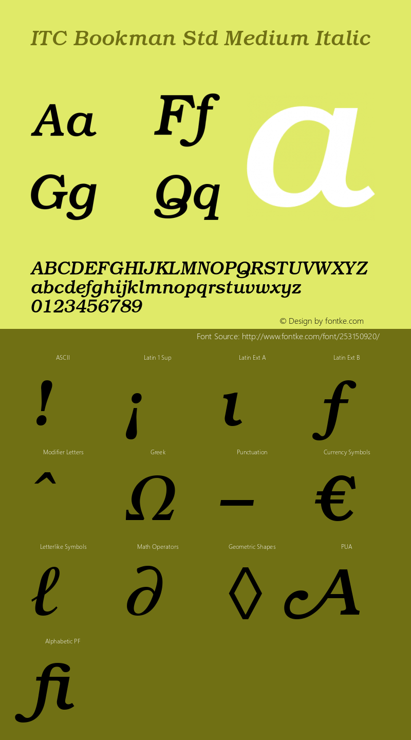 ITC Bookman Std Medium Italic Version 1.00 Build 1000图片样张