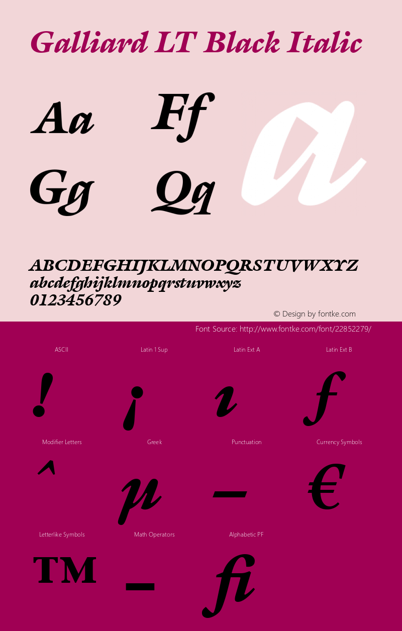 ITC Galliard LT Black Italic Version 6.1; 2002 Font Sample