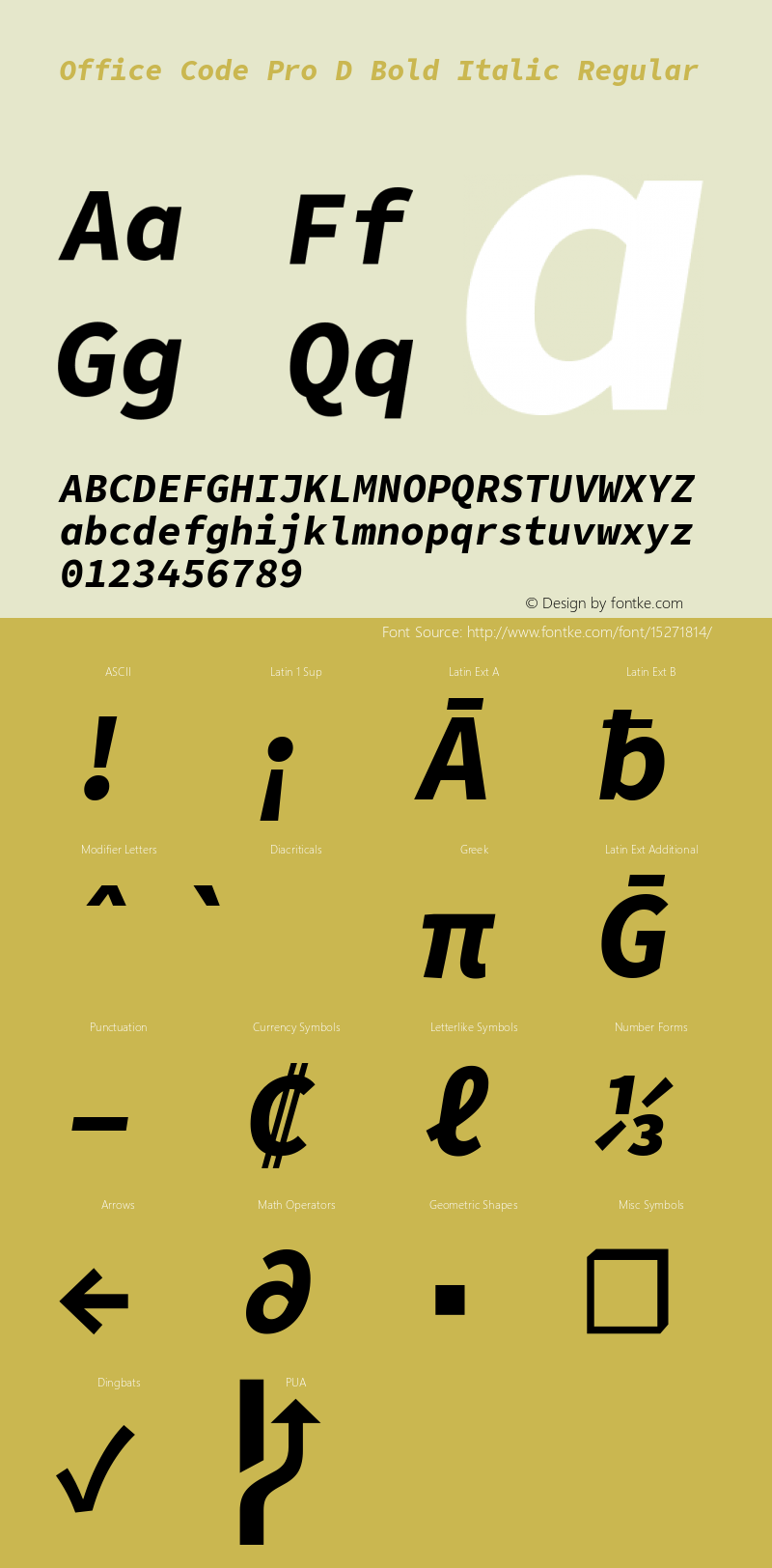 Office Code Pro D Bold Italic Regular Version 1.004 Font Sample