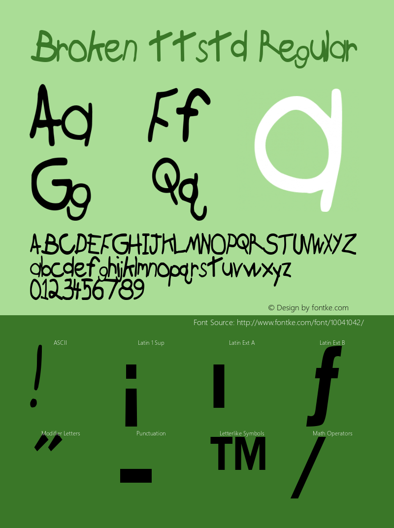 Broken ttstd Regular Altsys Metamorphosis:11/12/94 Font Sample