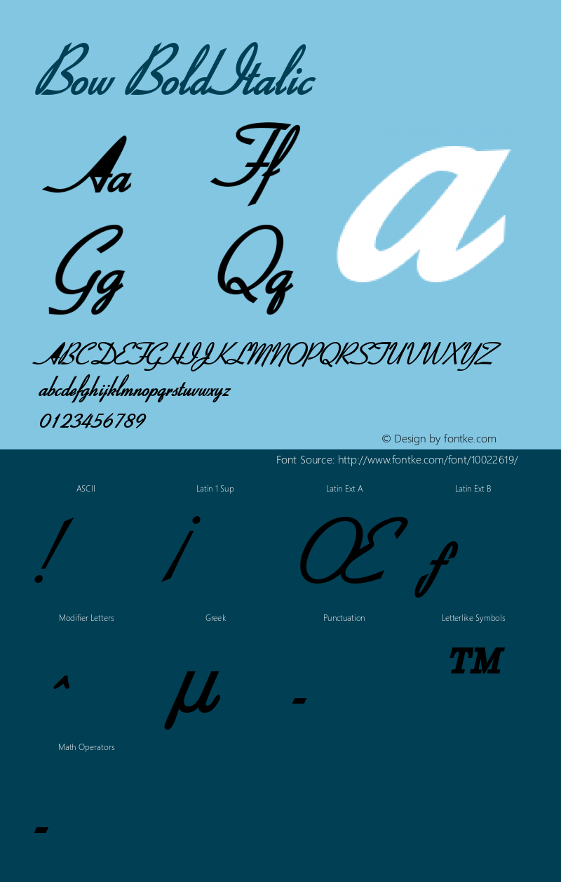 Bow BoldItalic Altsys Fontographer 4.1 11/1/95 Font Sample