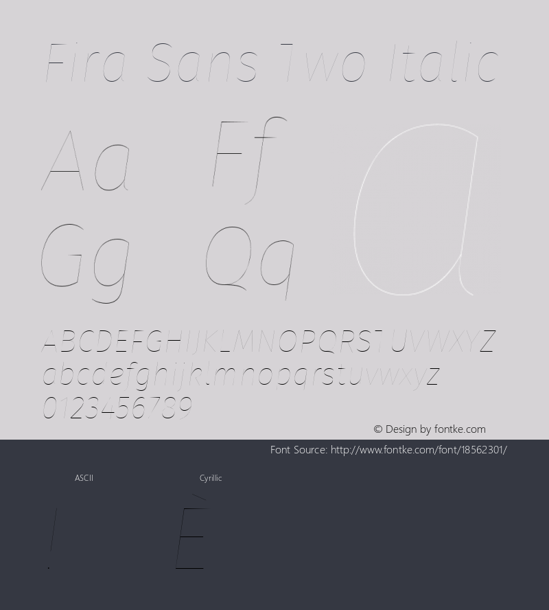 Fira Sans Two Italic Version 4.203;PS 004.203;hotconv 1.0.88;makeotf.lib2.5.64775; ttfautohint (v1.4.1) Font Sample