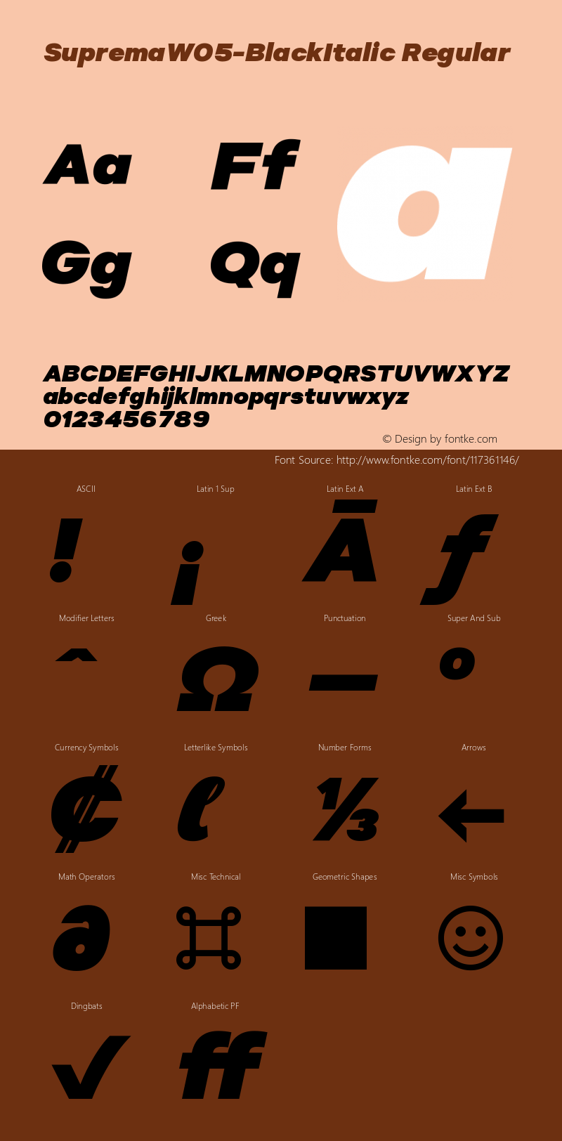 Suprema W05 Black Italic Version 1.001 Font Sample