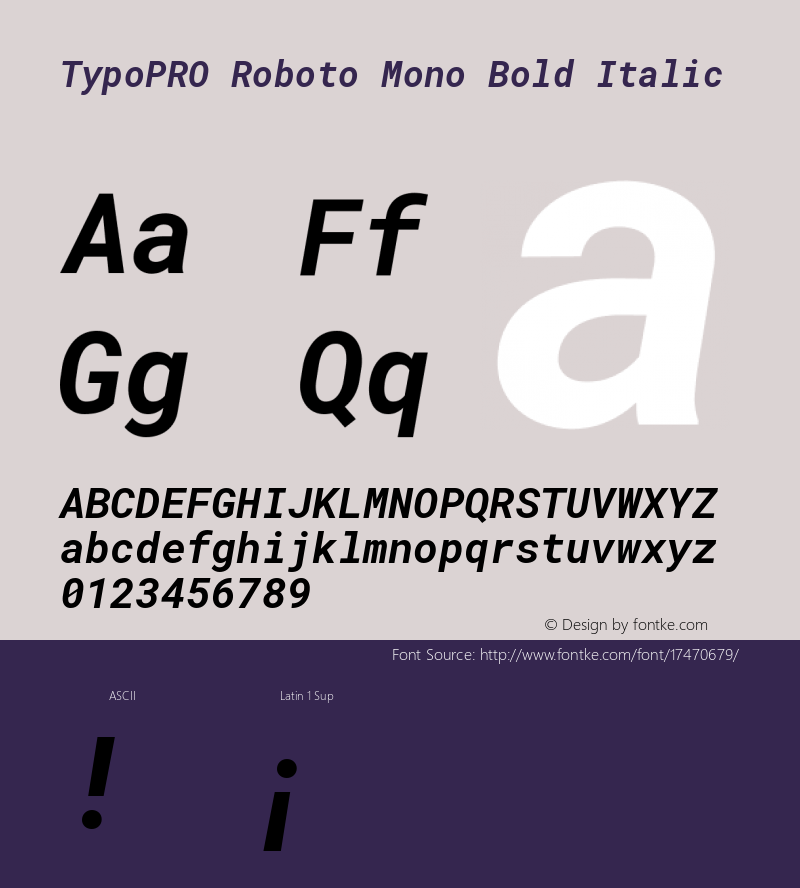 TypoPRO Roboto Mono Bold Italic Version 2.000985; 2015; ttfautohint (v1.3) Font Sample