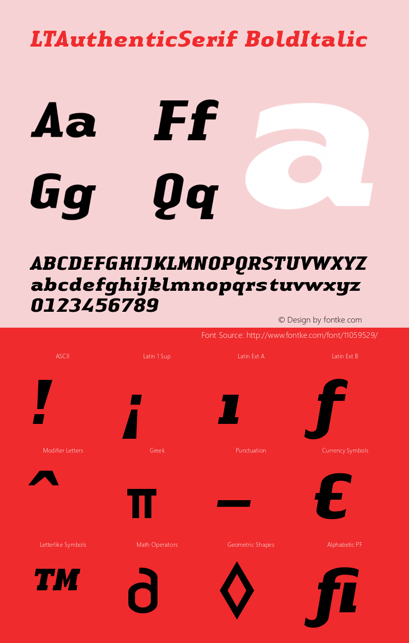 LTAuthenticSerif BoldItalic Version 001.000 Font Sample