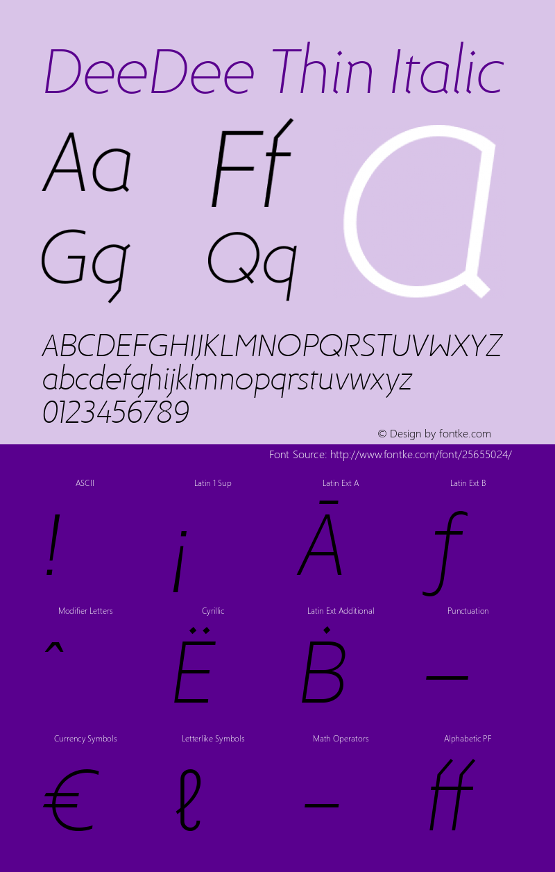 DeeDee Thin Italic Version 1.000 | wf-r Font Sample