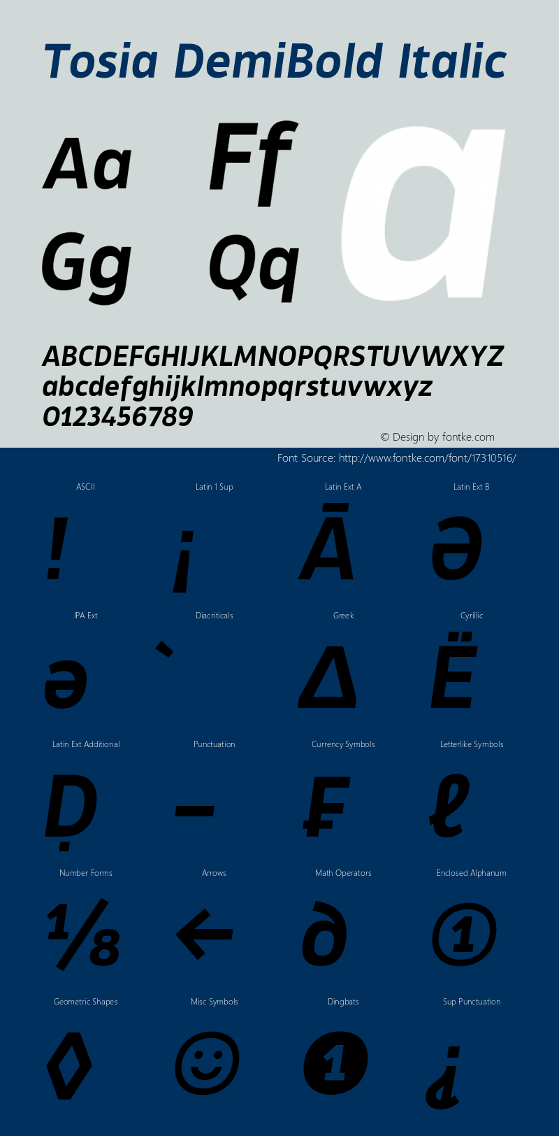 Tosia DemiBold Italic Version 1.000;PS 001.000;hotconv 1.0.88;makeotf.lib2.5.64775 Font Sample