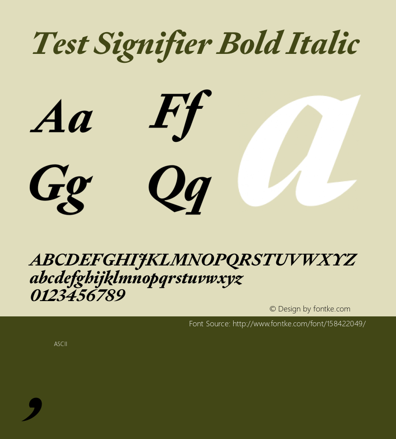 Test Signifier Bold Italic Version 1.004;hotconv 1.0.113;makeotfexe 2.5.65598 Font Sample