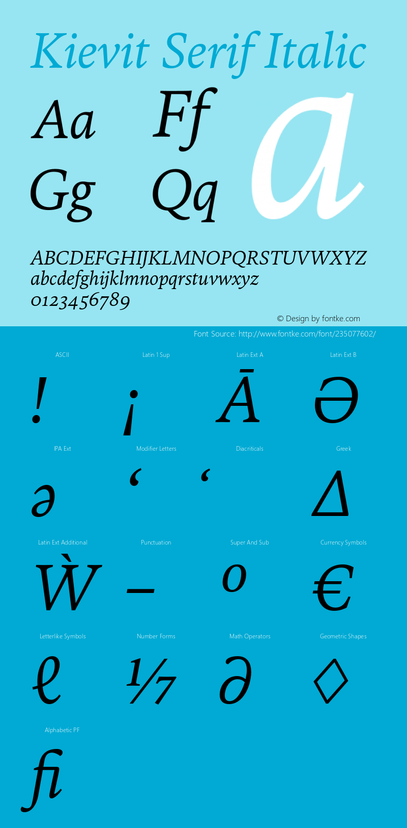 Kievit Serif Italic Version 7.700, build 1040, FoPs, FL 5.04图片样张