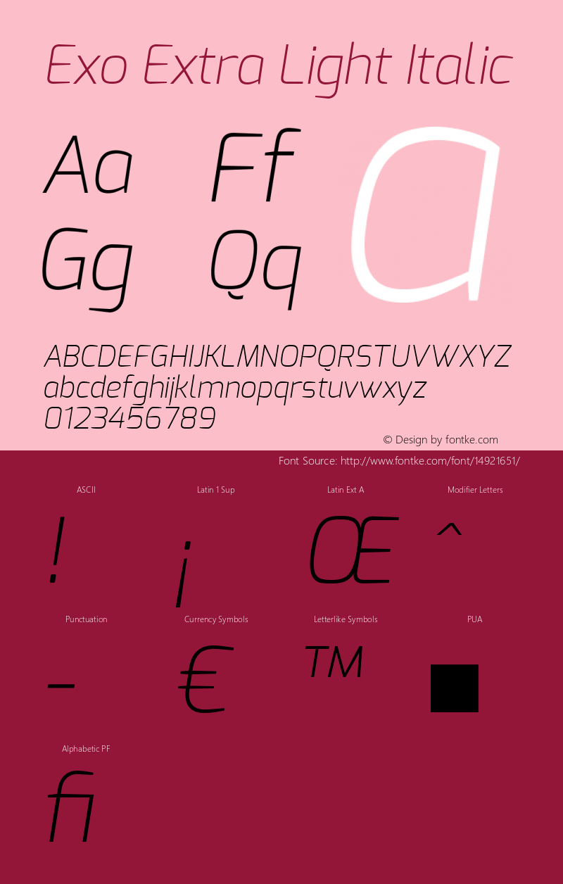 Exo Extra Light Italic Version 1.00 Font Sample