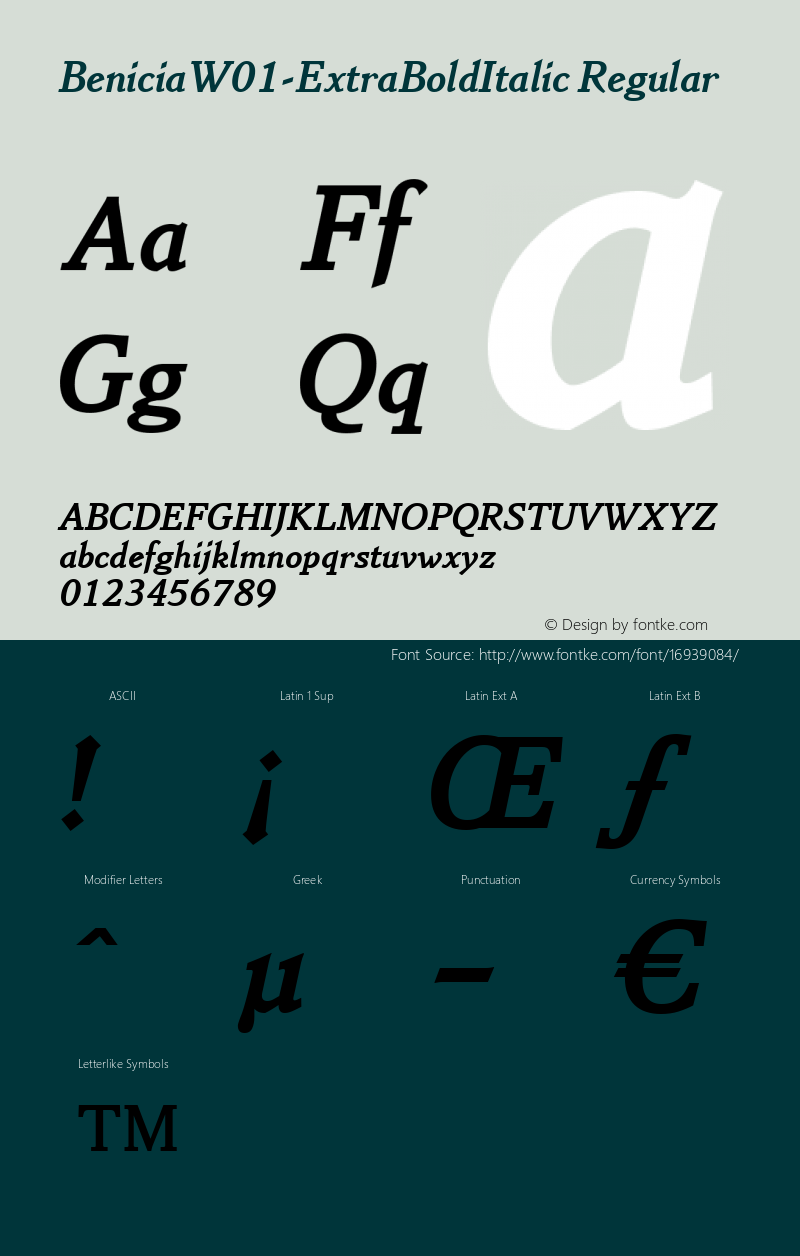 BeniciaW01-ExtraBoldItalic Regular Version 1.00 Font Sample