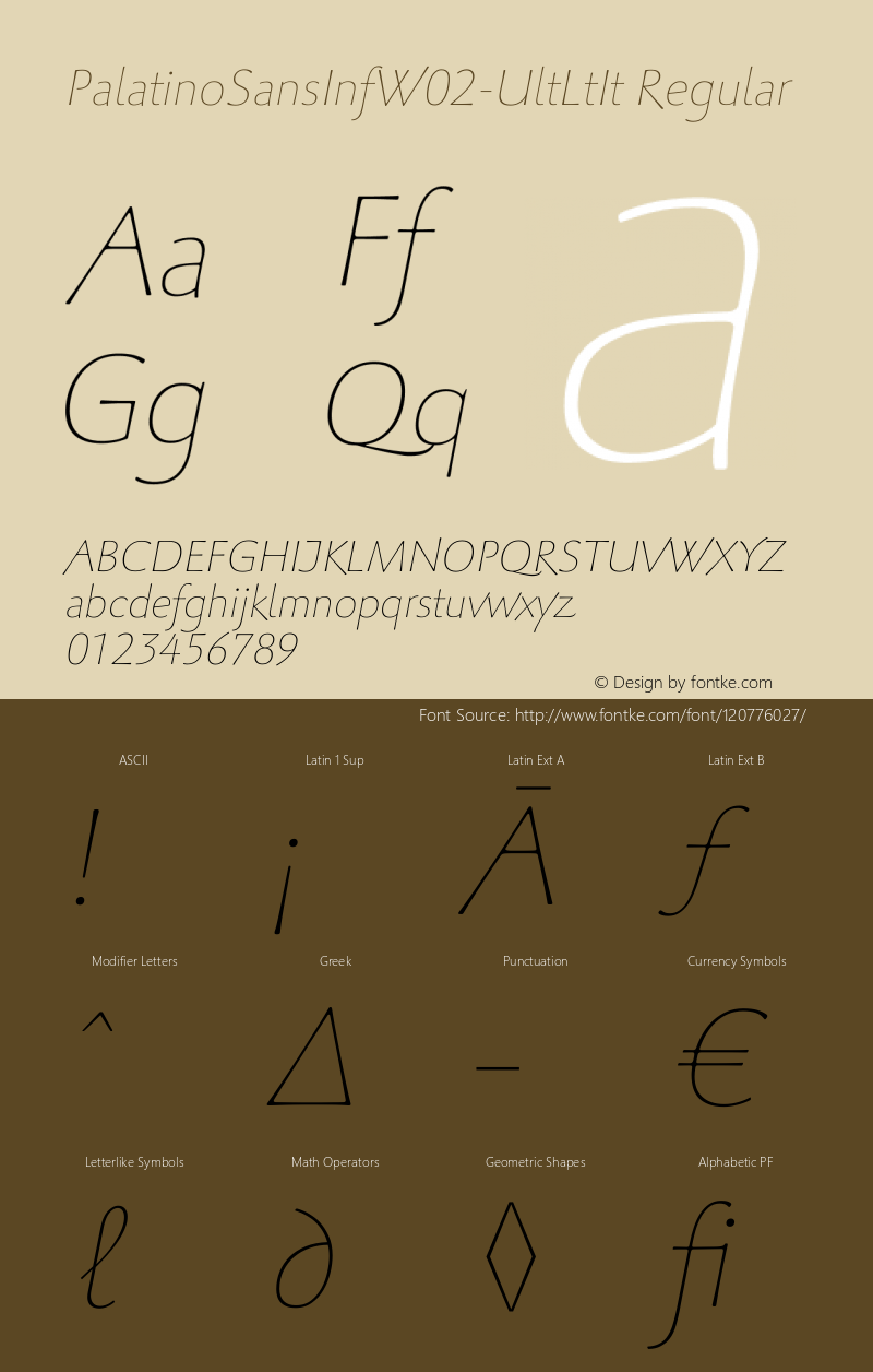 Palatino Sans Inf W02 UltLtIt Version 1.00 Font Sample