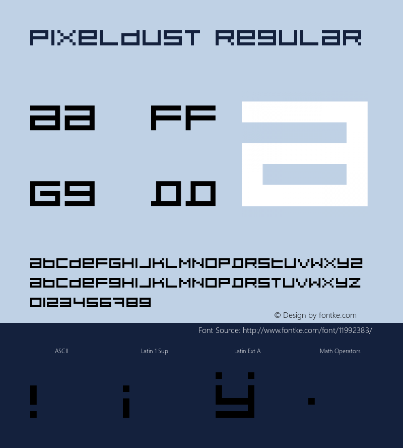 Pixeldust Regular Version 1.0; 2001 Font Sample